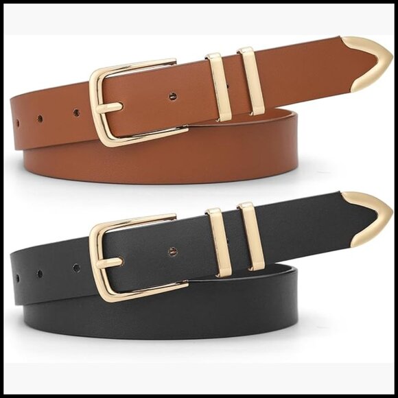 2 Pack Women\'s Faux Leather Belts with Gold Buckle for Jeans Dresses main image 6